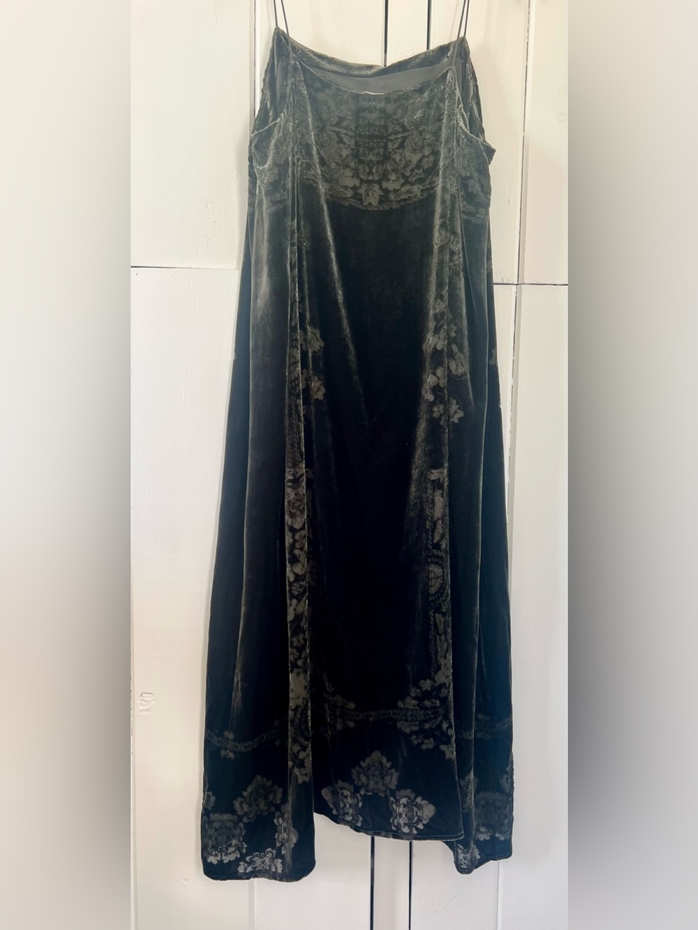 Anthropologie Floreat Velvet Maxi Skirt with Gray Floral Print